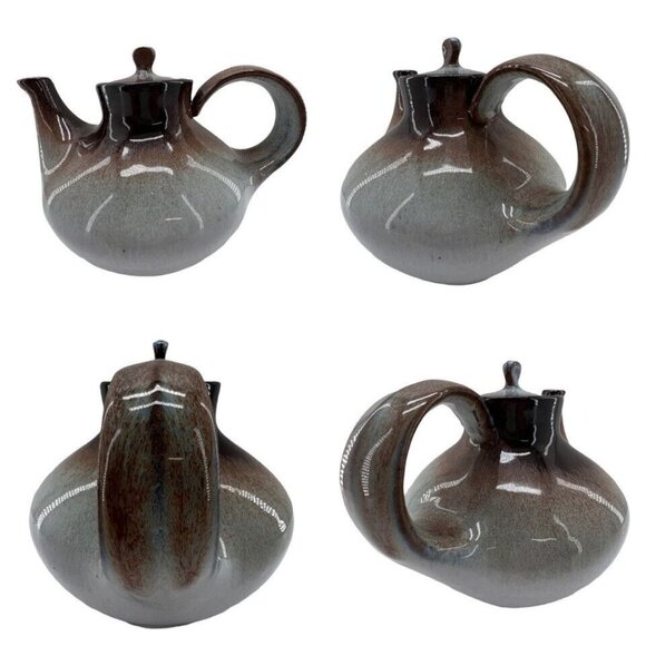 Vtg Peter Pots Pottery 1960s Creamer Sugar Teapot w Lid 4 Pc Ombre - Picture 3 of 9